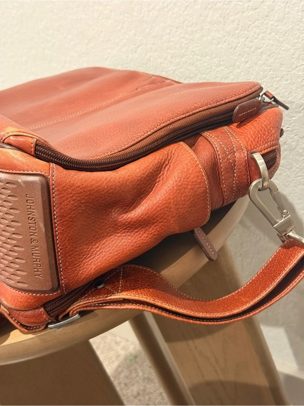 Johnston & Murphy Men's Distressed Leather Briefcase in Burnt Copper